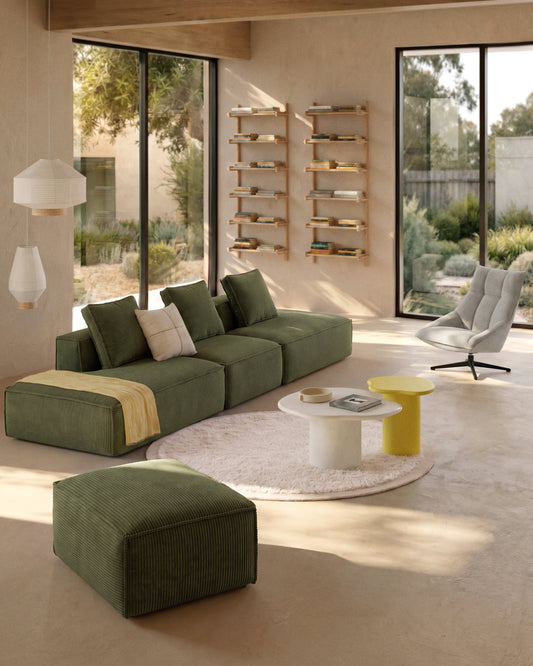Blok 3-seater sofa with left terminal in green thick corduroy 325cm FSC Mix Credit