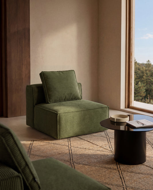 Blok green thick corduroy armchair 90cm FSC Mix Credit
