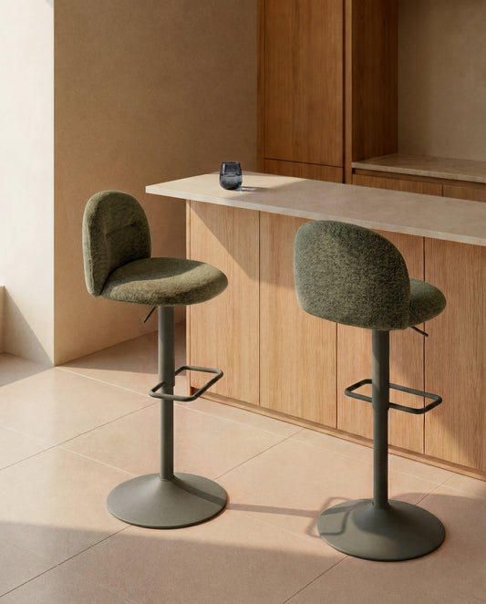 Arino green chenille stool with green metal legs 65cm FSC 100%