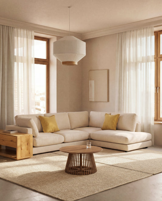 Gala 5-seater corner sofa with end module left side in beige chenille FSC Mix Credit 225 x 300cm