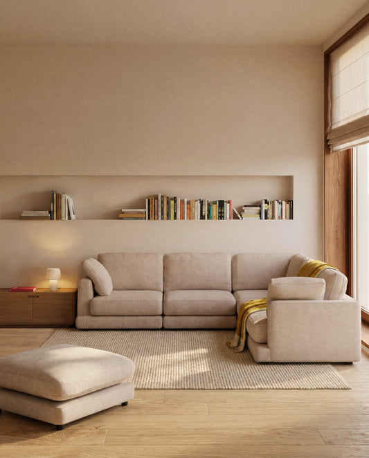 Gala 6-seater corner sofa in beige micro bouclé FSC Mix Credit 300 x 300cm