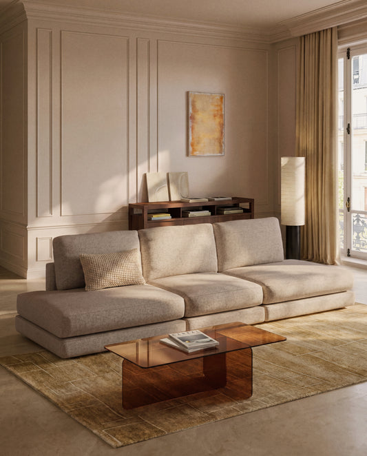 Gala 4-seater modular sofa in beige chenille FSC Mix Credit 330cm