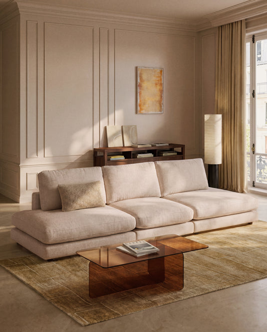 Gala 4-seater modular sofa in beige chenille FSC Mix Credit 330cm