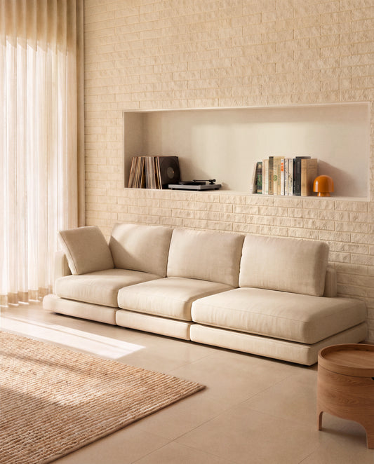 Gala 4-seater modular sofa with end module right side in beige micro bouclé FSC Mix Credit 315cm