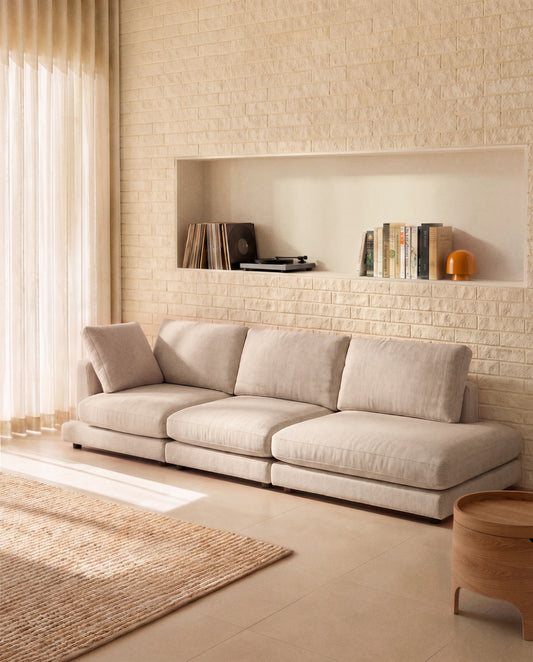 Gala 4-seater modular sofa with right end module in beige chenille FSC Mix Credit 315cm