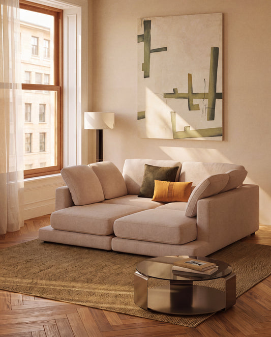Gala beige micro bouclé 3-seater sofa with double chaise longue FSC Mix Credit 210cm
