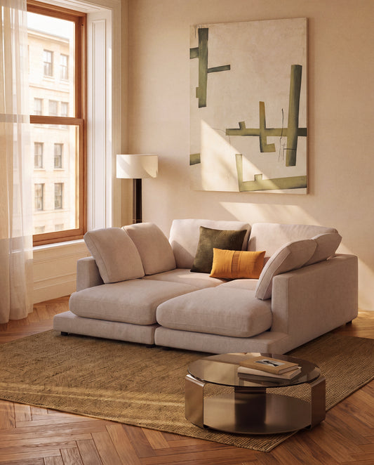 Gala beige micro bouclé 3-seater sofa with double chaise longue FSC Mix Credit 210cm