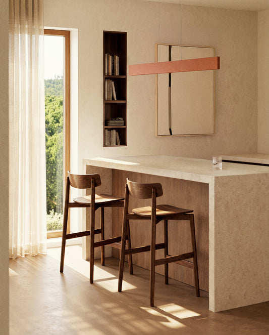 Evera stool with backrest in oak veneer with walnut finish 65cm