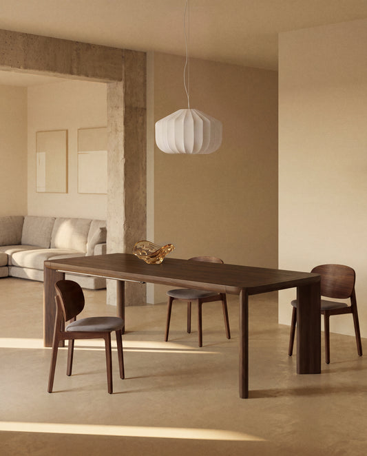 Ludara chair in oak veneer with walnut finish and brown chenille