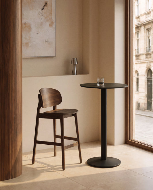 Ludara stool in oak veneer with walnut finish 65cm