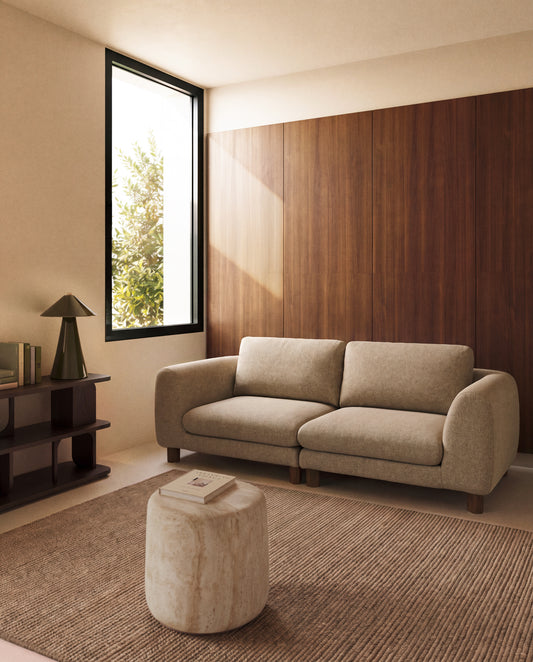 Vera light brown 3-seater sofa with walnut-finish solid ash wood legs 230 cm FSC Mix Credit
