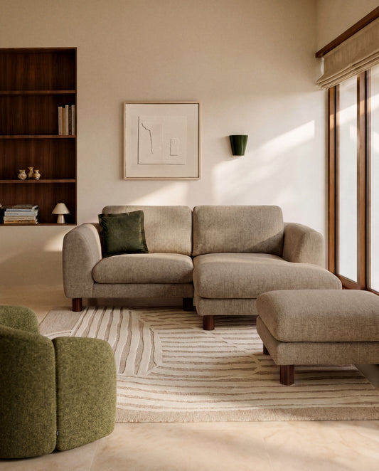 Vera light brown 3-seater sofa with left-hand chaise longue with walnut-finish solid ash wood legs 232 cm FSC Mix Credit