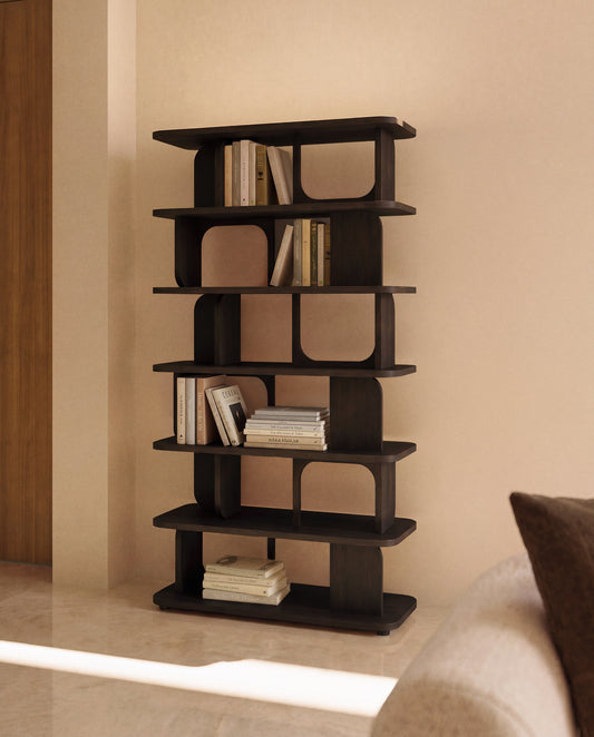 Aduma ebonised-finish oak veneer shelving unit with FSC 100% 100 x 187 cm