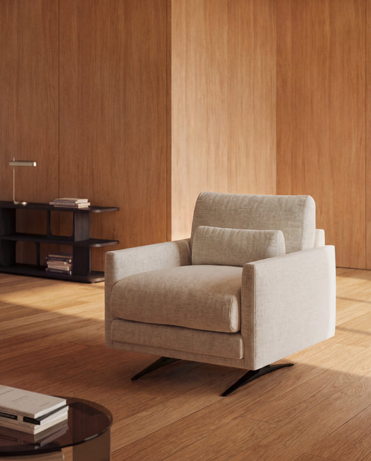 Veliro beige chenille armchair with black steel legs FSC Mix Credit