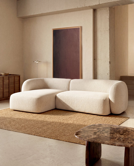 Martina ecru chenille 3-seater modular sofa with left chaise longue 287cm