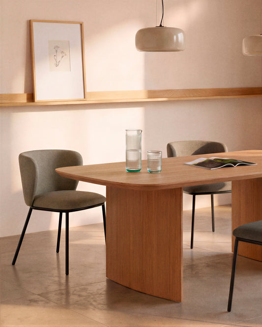 Ciselia flame-retardant chair in light brown chenille and steel legs with black finish FSC Mix Credit