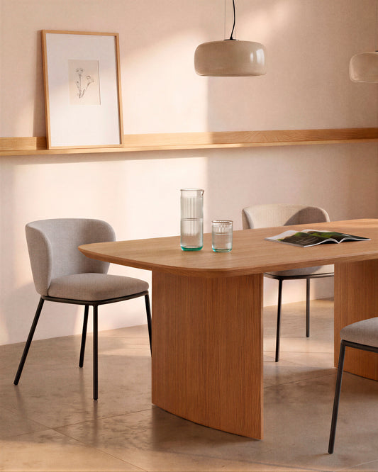 Ciselia chair in light brown chenille and steel legs with black finish FSC Mix Credit