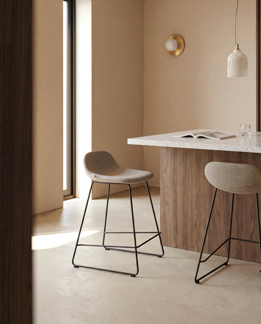 Zahara stool in brown chenille with steel legs with black finish 76cm FSC 100%