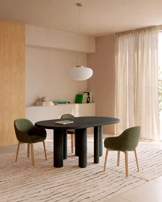 Mailen oval table in ash wood veneer with dark finish, Ø 180 x 105 cm