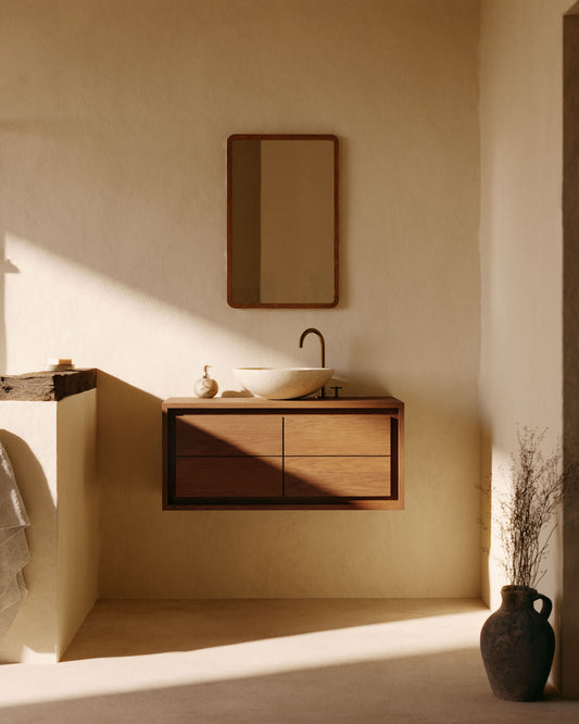 Kenta bathroom furniture in solid teak wood with a walnut finish, 90 x 45 cm