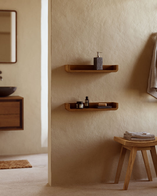 Shamel set of 2 shelves in solid teak with a walnut finish, 50 x 5 cm