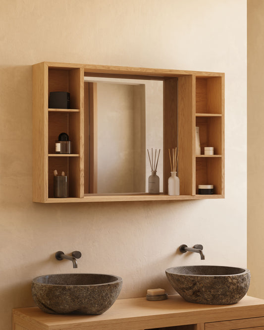 Parana medicine cabinet with mirror in solid teak, 100 x 65 cm