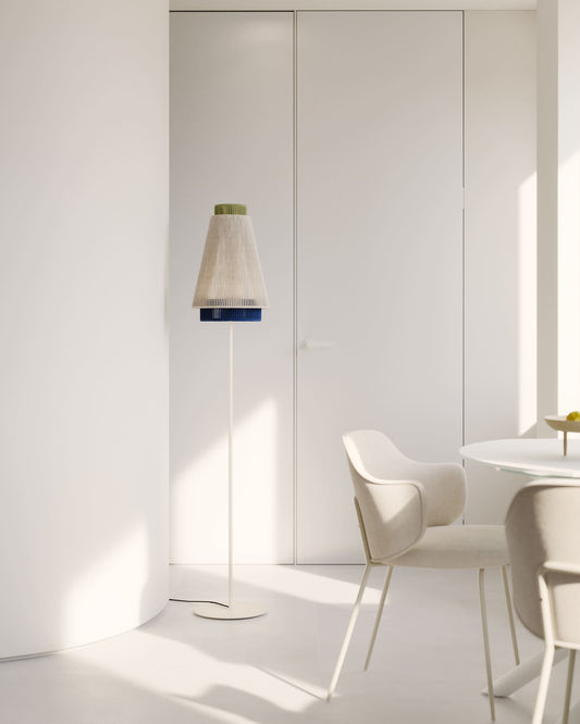 Yuvia cotton floor lamp with a beige and blue finish