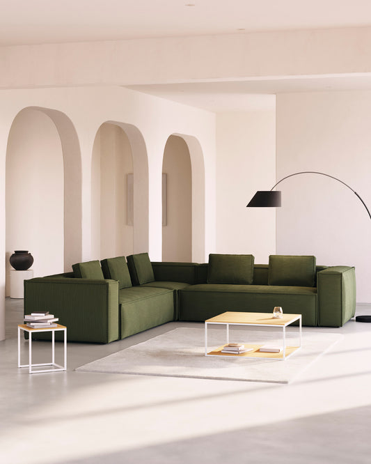 Blok 6 seater corner sofa in wide seam green corduroy, 320 x 320 cm