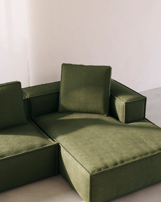 Blok cushion in green wide seam corduroy, 60 x 60 cm