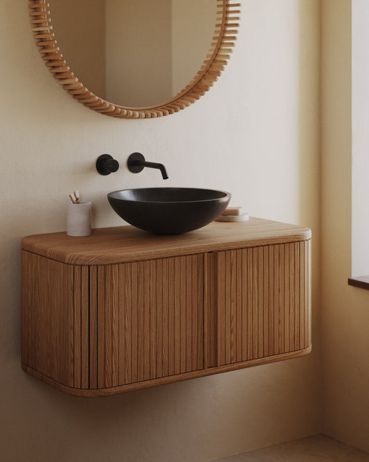 Mailen bathroom cupboard in ash veneer in a natural finish, 90 x 45 cm