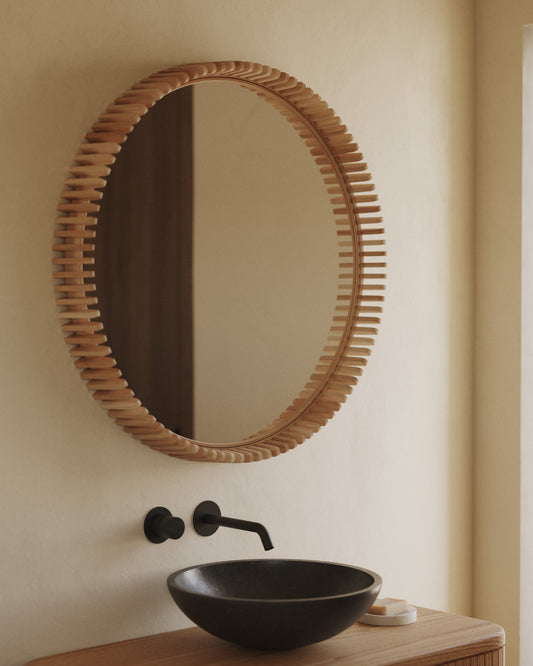 Polke Teak Wood Mirror Ø 80 cm