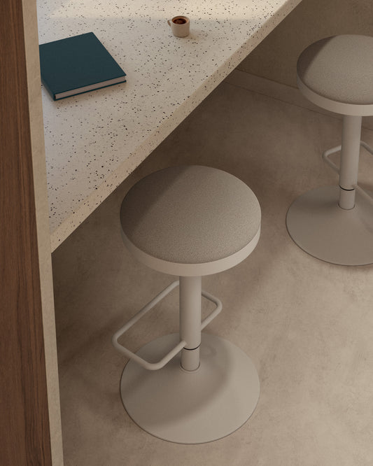 Zaib stool in beige chenille and matt white steel height 63-84 cm