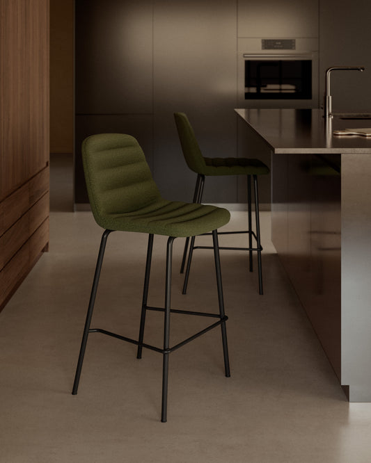 Zunilda stool in dark green and steel chenille with matt black finish height 65 cm