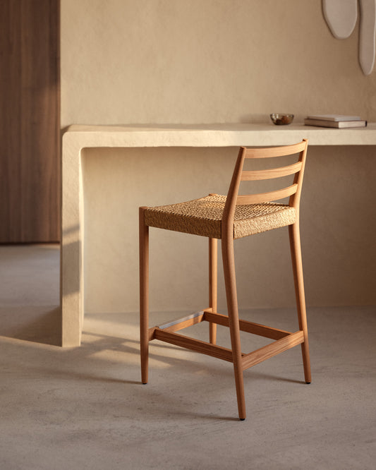 Analy stool with a backrest in solid oak wood in a natural finish, and rope cord seat, 70 cm FSC 100%