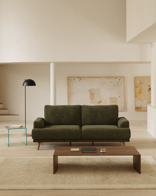Karin 3 seater sofa in dark green with solid beech wood legs, 231 cm