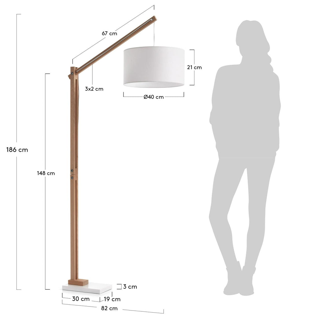 Riaz floor lamp in beech wood with white lampshade