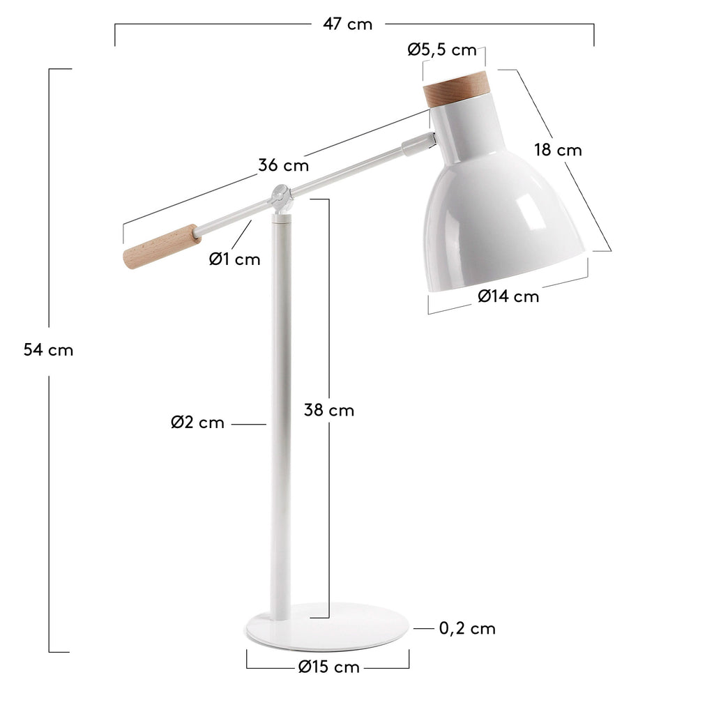 Tescarle table lamp in beech wood and steel with white finish