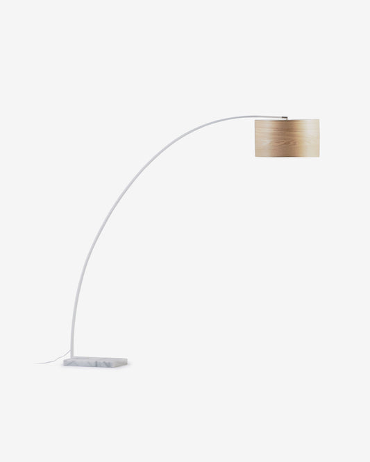 Juhe ash veneer floor lamp in white steel and marble