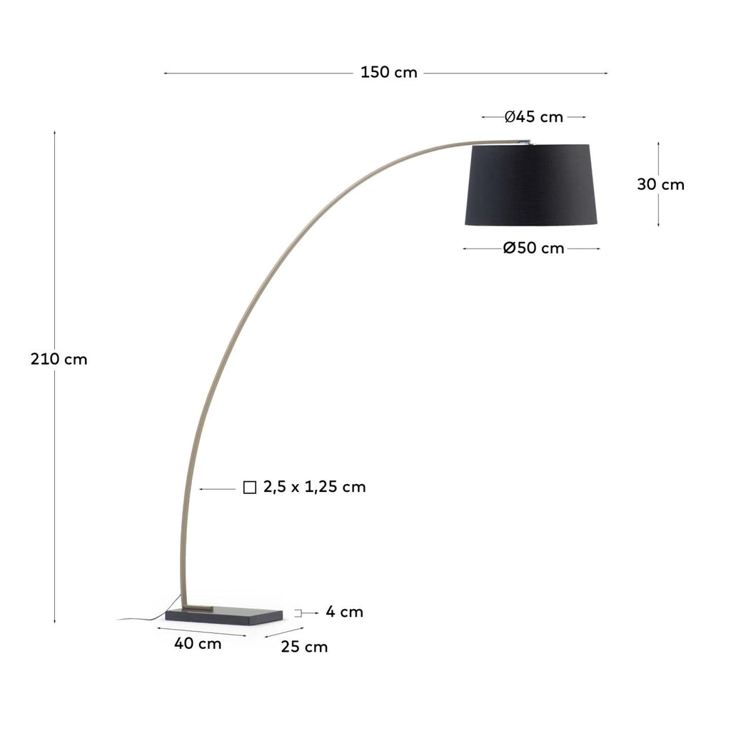 Juhe floor lamp with gold-coloured metal and black marble