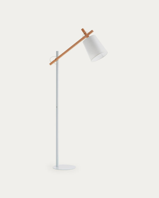Kosta floor lamp in beech wood and steel with white finish