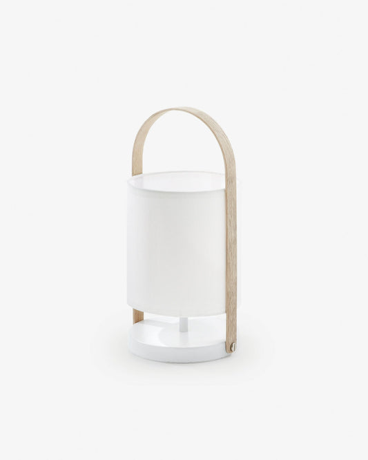 Zayma table lamp in beech wood and white cotton