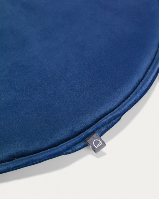 Rimca round velvet chair cushion in blue, 35 cm