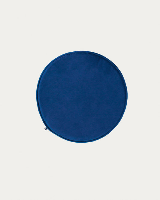 Rimca round velvet chair cushion in blue, 35 cm