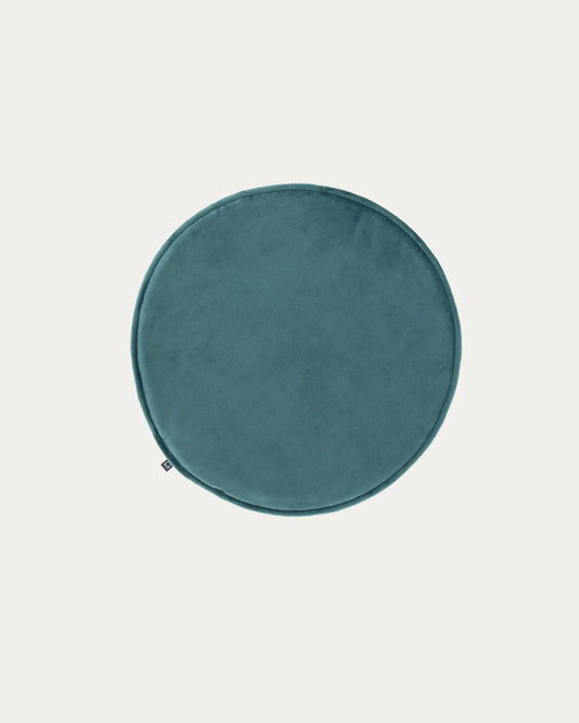 Rimca round velvet chair cushion in turquoise, 35 cm