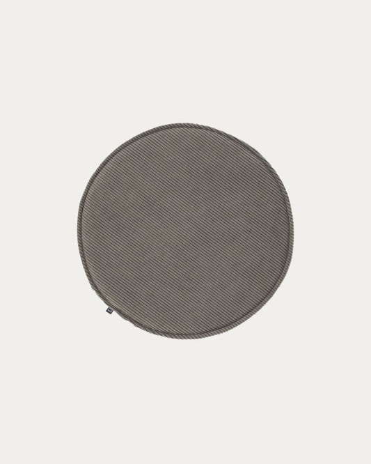 Sora round corduroy chair cushion in grey, 35 cm