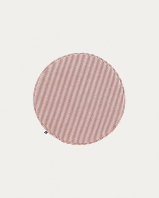 Sora round corduroy chair cushion in pink, 35 cm