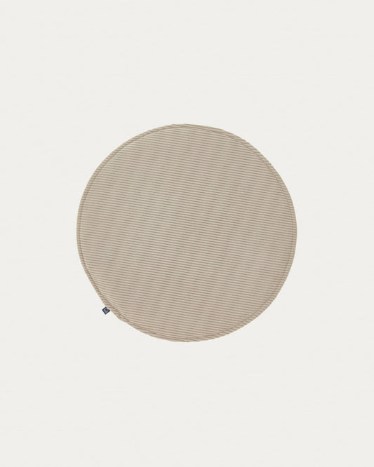 Sora round corduroy chair cushion in taupe, 35 cm