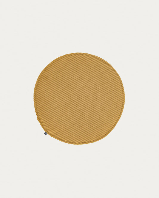 Sora round corduroy chair cushion in mustard, 35 cm