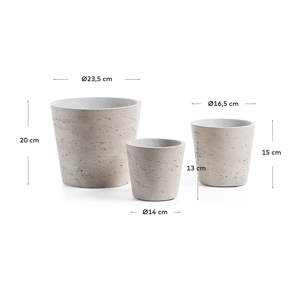 Low set of 3 planters grey Ø 23,5 cm / Ø 16,5 cm / Ø 14 cm