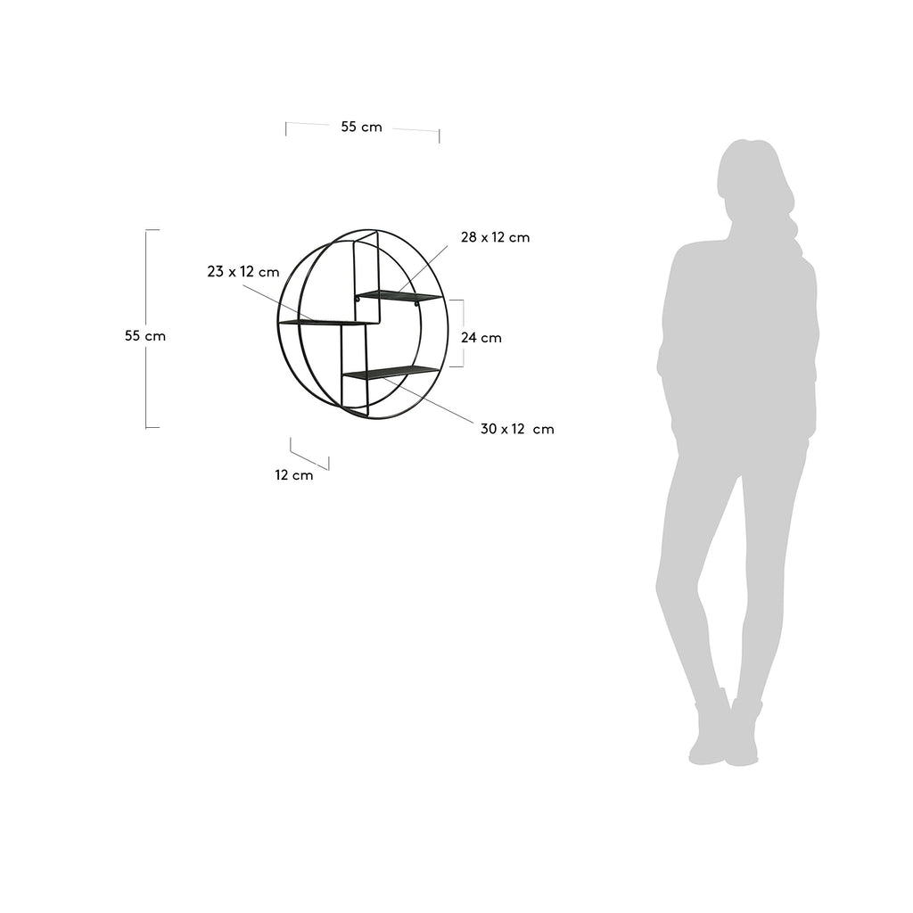 Across wall shelves in steel with black finish Ø 55 cm